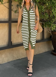 Foto 4 | Foto 4 | Vestido Tipo Suéter Blencot Con Cuello En V A Rayas Verde Para Mujer - Venta Internacional.