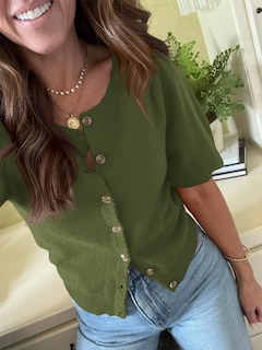Foto 3 | Foto 3 | Cárdigan Saodimallsu Puff De Manga Corta Para Mujer, Color Verde Militar - Venta Internacional.