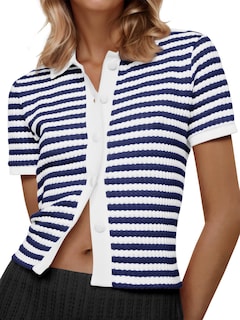 Foto 1 | Foto 1 | Suéter Polo a Rayas Saodimallsu Manga Corta para Mujer Azul Marino - Venta Internacional