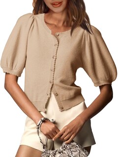 Foto 1 | Foto 1 | Cárdigan Saodimallsu Puff De Manga Corta Para Mujer, Color Caqui - Venta Internacional.