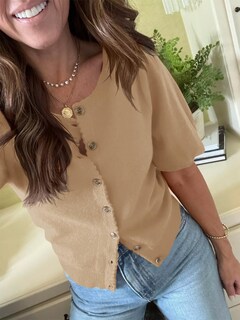 Foto 3 | Foto 3 | Cárdigan Saodimallsu Puff De Manga Corta Para Mujer, Color Caqui - Venta Internacional.