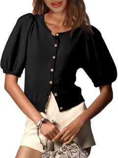 Foto 1 | Foto 1 | Cárdigan Saodimallsu Para Mujer, Manga Corta, Punto Negro - Venta Internacional.