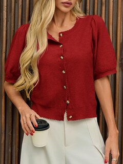 Foto 4 | Foto 4 | Cárdigan Saodimallsu Puff De Manga Corta Para Mujer, Color Rojo Vino - Venta Internacional.