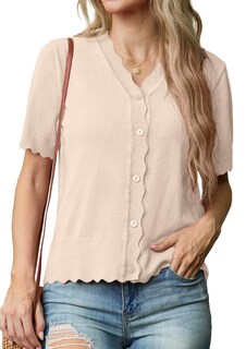 Foto 1 | Foto 1 | Chaqueta De Punto Grecerelle Para Mujer, Manga Corta, Cuello En V, Color Albaricoque - Venta Internacional.