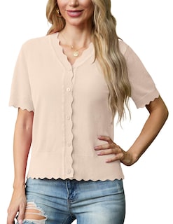 Foto 3 | Foto 3 | Chaqueta De Punto Grecerelle Para Mujer, Manga Corta, Cuello En V, Color Albaricoque - Venta Internacional.