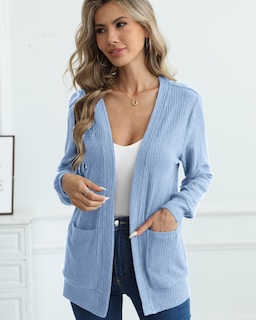 Foto 4 | Foto 4 | Jersey Tipo Cárdigan Argstar Para Mujer, Frente Abierto, Azul Grisáceo, Talla L - Venta Internacional.