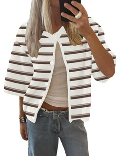 Foto 1 | Foto 1 | Cárdigan Lomon Para Mujer, Primavera-verano, Manga Corta, Punto Blanco A Rayas - Venta Internacional.
