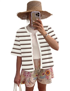 Foto 2 | Foto 2 | Cárdigan Lomon Para Mujer, Primavera-verano, Manga Corta, Punto Blanco A Rayas - Venta Internacional.