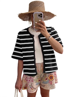 Foto 2 | Foto 2 | Cárdigan Lomon Para Mujer, Primavera Y Verano, Manga Corta, Tejido A Rayas En Blanco Y Negro - Venta Internacional.