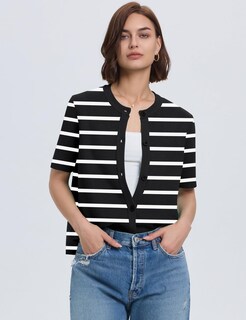 Foto 3 | Foto 3 | Cárdigan Lomon Para Mujer, Primavera Y Verano, Manga Corta, Tejido A Rayas En Blanco Y Negro - Venta Internacional.