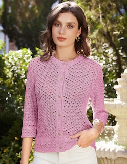 Foto 3 | Foto 3 | Chaqueta De Punto A Ganchillo Grace Karin Para Mujer, Manga 3/4, Rosa - Venta Internacional.