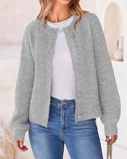 Foto 2 | Foto 2 | Cárdigan BTFBM Punto Grueso Gris para Mujer - Venta Internacional