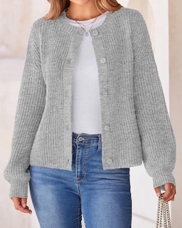 Foto 4 | Foto 4 | Cárdigan BTFBM Punto Grueso Gris para Mujer - Venta Internacional