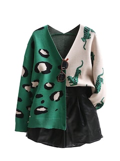 Foto 1 | Foto 1 | Suéter Con Cuello En V Y Estampado De Tigre De Leopardo Para Mujer, Wdirara - Venta Internacional.
