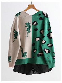 Foto 2 | Foto 2 | Suéter Con Cuello En V Y Estampado De Tigre De Leopardo Para Mujer, Wdirara - Venta Internacional.