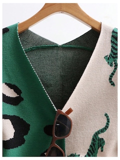 Foto 5 | Foto 5 | Suéter Con Cuello En V Y Estampado De Tigre De Leopardo Para Mujer, Wdirara - Venta Internacional.