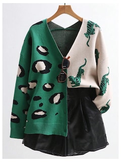 Foto 6 | Foto 6 | Suéter Con Cuello En V Y Estampado De Tigre De Leopardo Para Mujer, Wdirara - Venta Internacional.