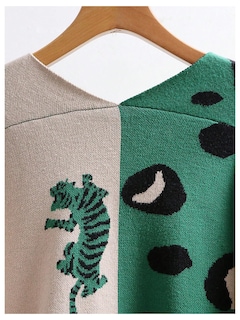 Foto 7 | Foto 7 | Suéter Con Cuello En V Y Estampado De Tigre De Leopardo Para Mujer, Wdirara - Venta Internacional.