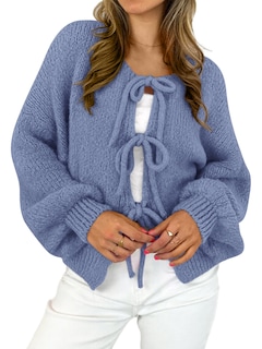 Foto 1 | Foto 1 | Jersey Tipo Cárdigan Mascomoda 2024 Con Pajarita Frontal Para Mujer, Color Azul - Venta Internacional.
