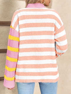 Foto 5 | Foto 5 | Suéter Tipo Cárdigan Saodimallsu A Rayas Con Cuello En V Y Botones Para Mujer - Venta Internacional.