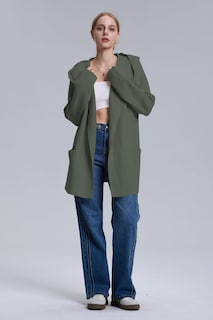 Foto 7 | Foto 7 | Jersey Tipo Cárdigan Cakulo, Largo, Con Capucha, Talla G, Verde, Para Mujer - Venta Internacional.