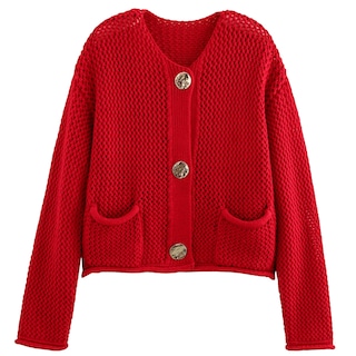 Foto 1 | Foto 1 | Jersey Tipo Cárdigan Yimoon, Corto, De Punto Grueso, Rojo Para Mujer - Venta Internacional.