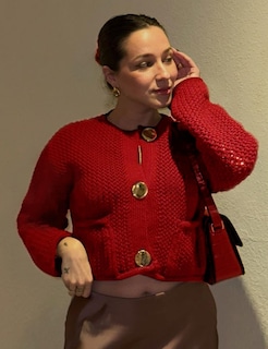 Foto 2 | Foto 2 | Jersey Tipo Cárdigan Yimoon, Corto, De Punto Grueso, Rojo Para Mujer - Venta Internacional.