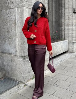 Foto 3 | Foto 3 | Jersey Tipo Cárdigan Yimoon, Corto, De Punto Grueso, Rojo Para Mujer - Venta Internacional.