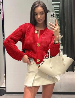 Foto 5 | Foto 5 | Jersey Tipo Cárdigan Yimoon, Corto, De Punto Grueso, Rojo Para Mujer - Venta Internacional.