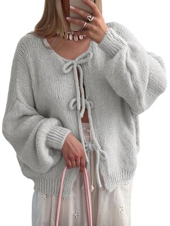 Foto 1 | Foto 1 | Jersey Tipo Cárdigan Saodimallsu Para Mujer Con Lazo En La Parte Delantera Y Manga Abullonada - Venta Internacional.