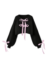 Jersey Tipo Cárdigan Verdusa Para Mujer Con Pajarita Tejida En Crema Y Negro - Venta Internacional.