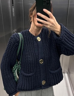 Foto 2 | Foto 2 | Jersey Tipo Cárdigan Yimoon Para Mujer, De Punto Grueso, Corto, Azul Marino - Venta Internacional.