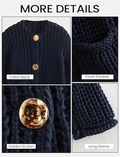 Foto 7 | Foto 7 | Jersey Tipo Cárdigan Yimoon Para Mujer, De Punto Grueso, Corto, Azul Marino - Venta Internacional.