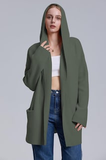 Foto 3 | Foto 3 | Jersey Tipo Cárdigan Cakulo, Largo, Con Capucha, Talla G, Verde, Para Mujer - Venta Internacional.