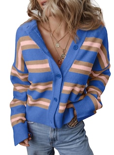 Foto 1 | Foto 1 | Cárdigan Evaless Para Mujer, Corto, De Punto Grueso, A Rayas, Azul, Xxl - Venta Internacional.