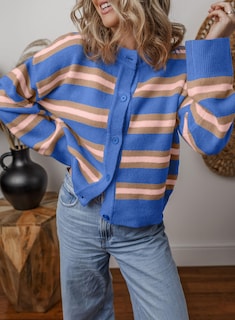 Foto 3 | Foto 3 | Cárdigan Evaless Para Mujer, Corto, De Punto Grueso, A Rayas, Azul, Xxl - Venta Internacional.