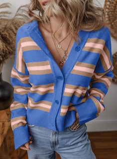 Foto 4 | Foto 4 | Cárdigan Evaless Para Mujer, Corto, De Punto Grueso, A Rayas, Azul, Xxl - Venta Internacional.