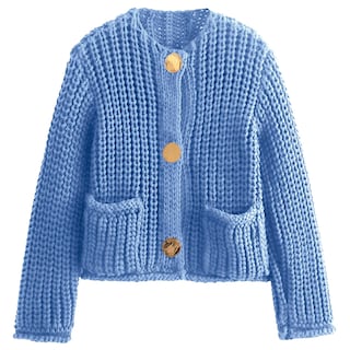 Foto 1 | Foto 1 | Jersey Tipo Cárdigan Yimoon Para Mujer, De Punto Grueso, Azul Recortado, Talla S - Venta Internacional.