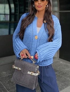Foto 2 | Foto 2 | Jersey Tipo Cárdigan Yimoon Para Mujer, De Punto Grueso, Azul Recortado, Talla S - Venta Internacional.