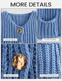 Foto 6 | Foto 6 | Jersey Tipo Cárdigan Yimoon Para Mujer, De Punto Grueso, Azul Recortado, Talla S - Venta Internacional.
