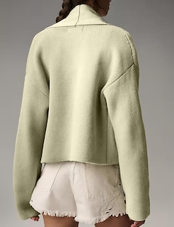 Foto 4 | Foto 4 | Jersey Tipo Cárdigan Yimoon, Corto, De Punto Con Solapa Extragrande, Verde - Venta Internacional.