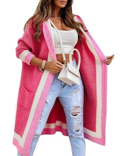 Foto 1 | Foto 1 | Jersey Tipo Cárdigan Yimoon Color Block Con Capucha En La Parte Delantera Abierta, Rosa - Venta Internacional.