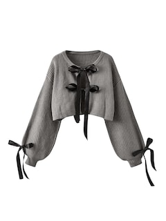 Foto 1 | Foto 1 | Jersey Tipo Cárdigan Verdusa Para Mujer Con Pajarita Tejida En Color Crema Y Gris - Venta Internacional.