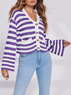 Foto 4 | Foto 4 | Jersey Tipo Cárdigan Saodimallsu De Punto A Rayas Con Bolsillos Para Mujer - Venta Internacional.