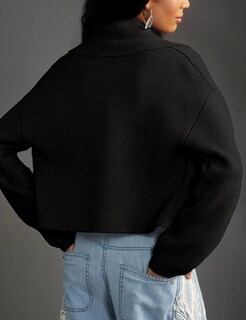 Foto 4 | Foto 4 | Jersey Tipo Cárdigan Yimoon, Corto, De Punto Con Solapa Extragrande, Negro - Venta Internacional.