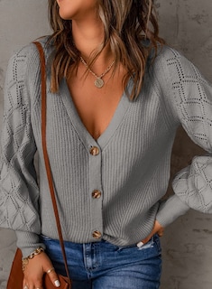 Foto 4 | Foto 4 | Suéter Elegante De Manga Larga A La Moda Para Mujer Con Botones Grises - Venta Internacional.
