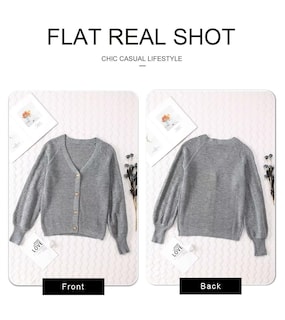 Foto 5 | Foto 5 | Suéter Elegante De Manga Larga A La Moda Para Mujer Con Botones Grises - Venta Internacional.