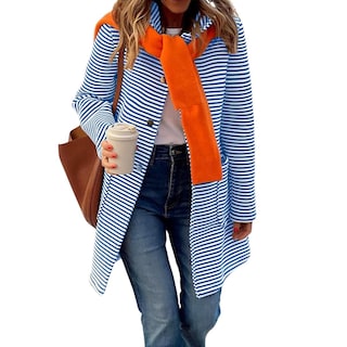Foto 1 | Foto 1 | Jersey Tipo Cárdigan Chouyatou Para Mujer, Color Block, A Rayas, Azul, Xl - Venta Internacional.