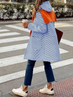 Foto 2 | Foto 2 | Jersey Tipo Cárdigan Chouyatou Para Mujer, Color Block, A Rayas, Azul, Xl - Venta Internacional.