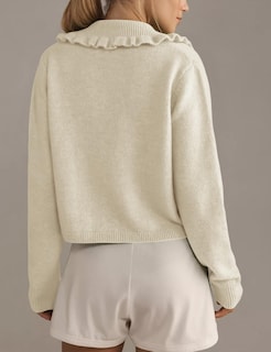 Foto 3 | Foto 3 | Jersey Tipo Cárdigan Yimoon Con Cuello Con Volantes Para Mujer Apricot-m - Venta Internacional.